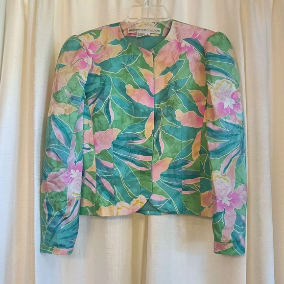 Anne Crimmins for Umi Collections Size 8 Floral 100% Silk Pencil Skirt Suit Vtg‎ - Picture 2 of 14